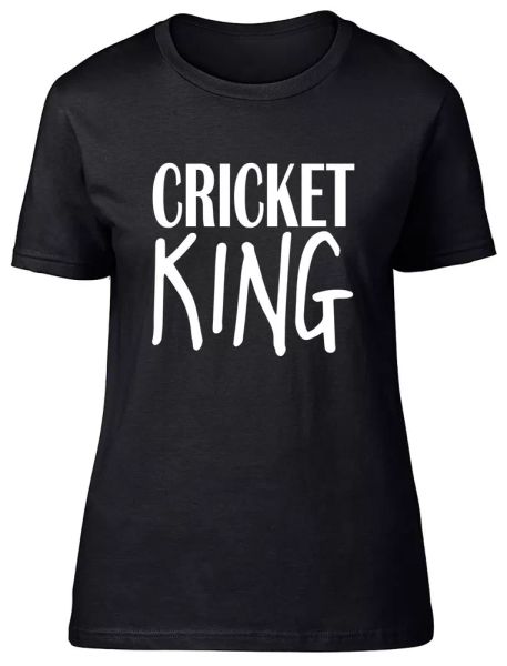 Cricket King Fitted Womens Ladies T Shirt, White;black