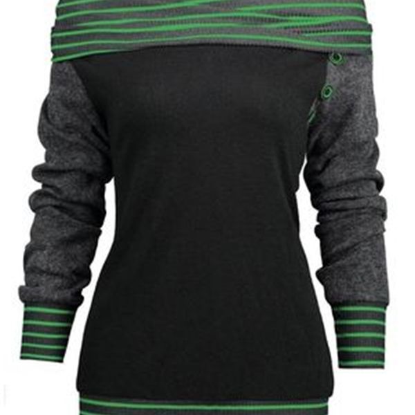 women's hoodies & sweatshirts women solid color skew neck long sleeve striped patchwork button sweatshirt fall 0is2, Black
women's hoodies & sweatshirts women solid color skew neck long sleeve striped patchwork button sweatshirt fall 0is2, Black