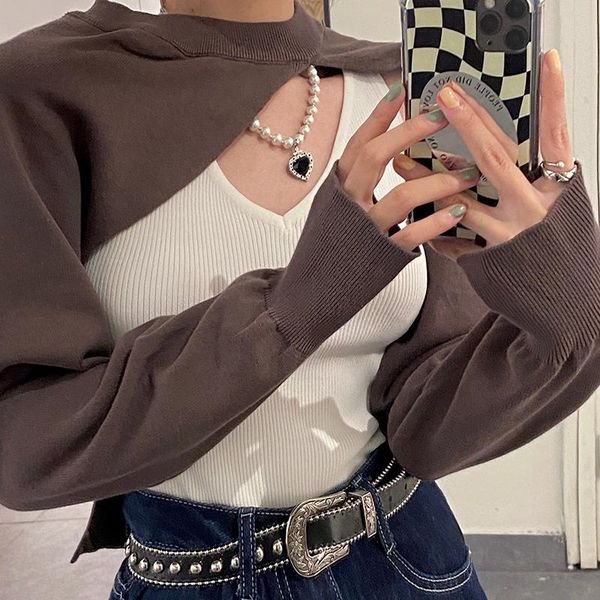 women's sweaters color contrast sweater irregular round neck long sleeve blouse solid versatile v-neck vest two-piece set, White;black
women's sweaters color contrast sweater irregular round neck long sleeve blouse solid versatile v-neck vest two-piece set, White;black