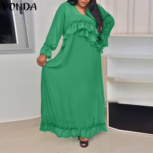 casual dresses summer party maxi dress women elegant ruffled 2021 vonda vintage long sleeve v neck vestidos plus size robe femme, Black;gray
casual dresses summer party maxi dress women elegant ruffled 2021 vonda vintage long sleeve v neck vestidos plus size robe femme, Black;gray
