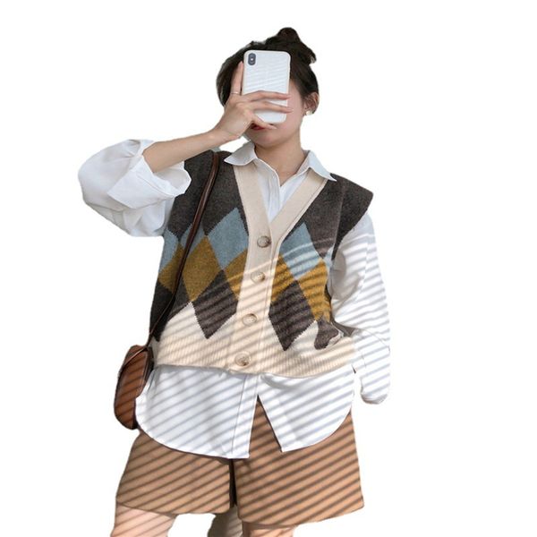 womens knits tees vintage argyle loose knitted vest sweater women v neck sleeveless oversized sweater coat autumn button female waistcoat ch, White
womens knits tees vintage argyle loose knitted vest sweater women v neck sleeveless oversized sweater coat autumn button female waistcoat ch, White