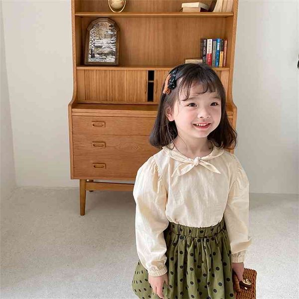 girls spring cute bowknot long sleeve blouses cotton casual all-match children clothes 210708, White;black 
girls spring cute bowknot long sleeve blouses cotton casual all-match children clothes 210708, White;black