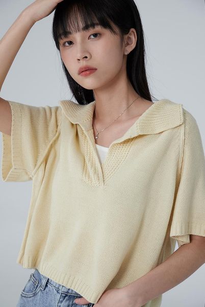 women's knits & tees collar knit short-sleeved t-shirt women 2021 spring and summer loose sweater short top, White
women's knits & tees collar knit short-sleeved t-shirt women 2021 spring and summer loose sweater short top, White