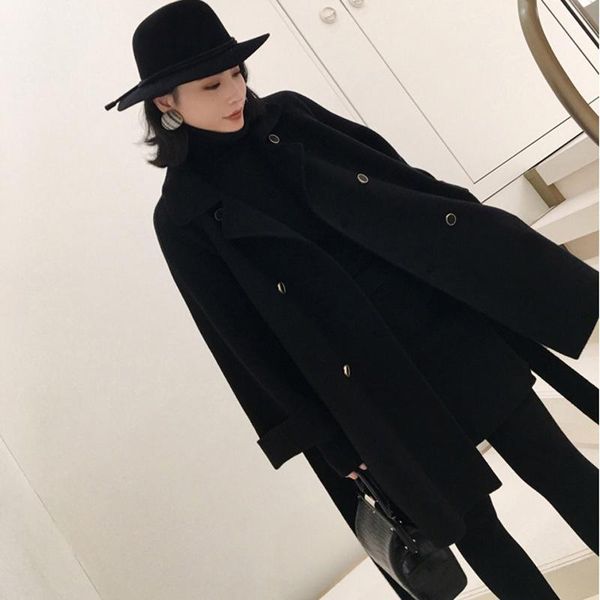 women's wool & blends 2021 double faced cashmere coat autumn and winter loose thickened cloak small tweed, Black
women's wool & blends 2021 double faced cashmere coat autumn and winter loose thickened cloak small tweed, Black