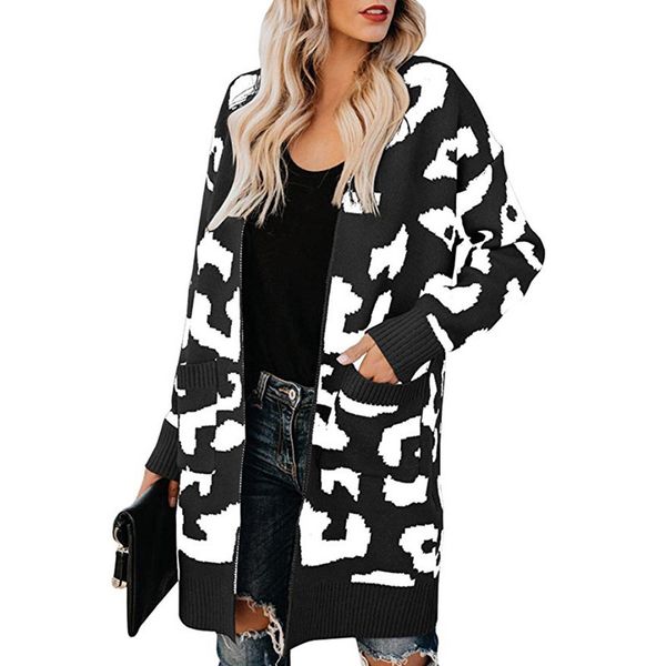 wool women's knitted autumn and winter product sweater mid-length double pocket leopard print cardigan, Black
wool women's knitted autumn and winter product sweater mid-length double pocket leopard print cardigan, Black