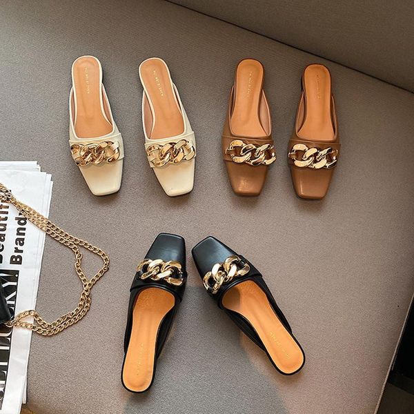 square toe women slippers metal chain fashion slides slip on flat heeled lazy beach shoes brown beige black size 35-39
square toe women slippers metal chain fashion slides slip on flat heeled lazy beach shoes brown beige black size 35-39