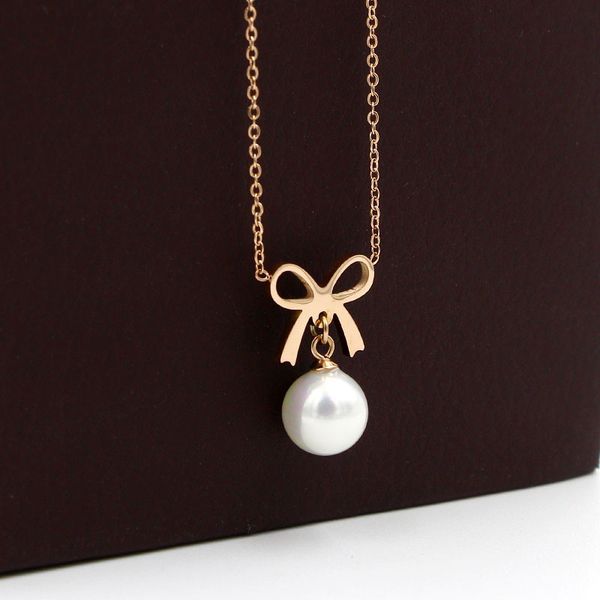 x1-408 korean lovely bowknot hanging pearl rose gold necklace fashionable female titanium steel color chain, Silver
x1-408 korean lovely bowknot hanging pearl rose gold necklace fashionable female titanium steel color chain, Silver