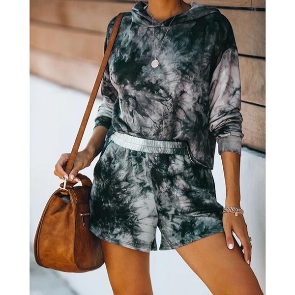 women's tracksuits women 2 piece casual sets tie dye long sleeve hooded shirt + elastic short pant with pocket, Gray
women's tracksuits women 2 piece casual sets tie dye long sleeve hooded shirt + elastic short pant with pocket, Gray