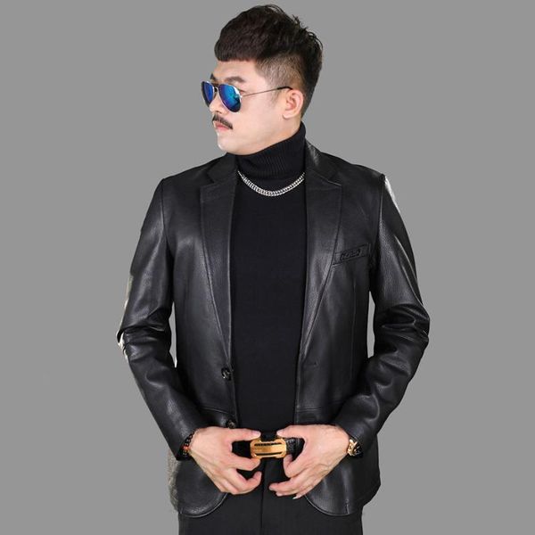men's leather & faux 2021 haining luxury deerskin high end suit business leisure spring and autumn winter coat, Black
men's leather & faux 2021 haining luxury deerskin high end suit business leisure spring and autumn winter coat, Black