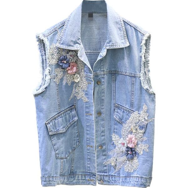 women's vests spring denim vest women basic coat fashion beading embroidery flower sleeveless jeans loose cowboy waistcoat, Black;white
women's vests spring denim vest women basic coat fashion beading embroidery flower sleeveless jeans loose cowboy waistcoat, Black;white
