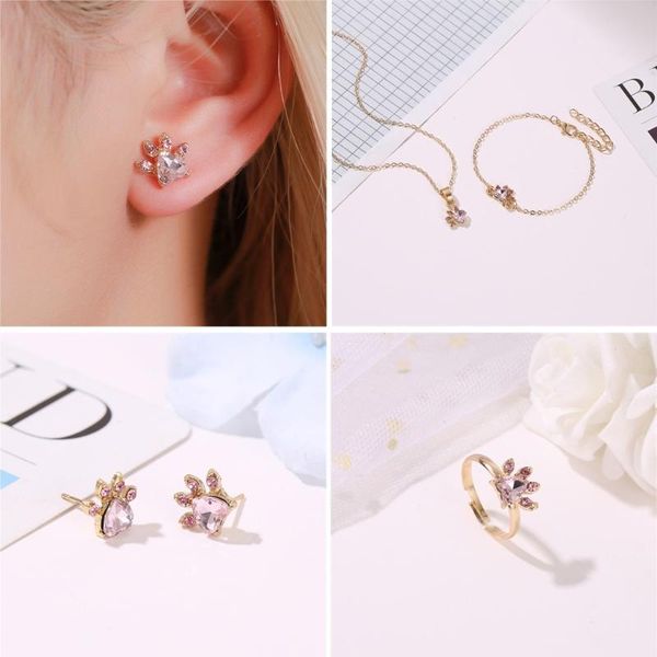earrings & necklace 1 set pink crystals cat print rings pendant bracelet adjustable pet dog jewerly for women, Silver
earrings & necklace 1 set pink crystals cat print rings pendant bracelet adjustable pet dog jewerly for women, Silver