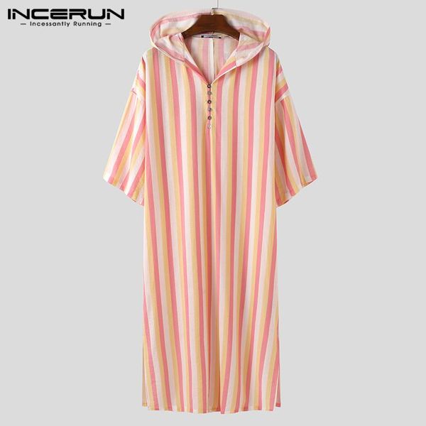 men striped muslim kaftan islamic arabic hooded casual jubba thobe 3/4 sleeve v neck robes dubai abaya clothes s-5xl ethnic clothing, Red
men striped muslim kaftan islamic arabic hooded casual jubba thobe 3/4 sleeve v neck robes dubai abaya clothes s-5xl ethnic clothing, Red