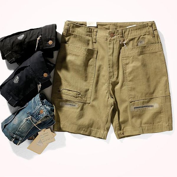 men's shorts summer retro woven patchwork tooling fashion multi-pocket washed old straight casual sports knee length pants, White;black 
men's shorts summer retro woven patchwork tooling fashion multi-pocket washed old straight casual sports knee length pants, White;black