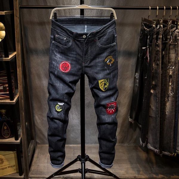 men's fashion trend biker jeans slim fit straight denim pants distressed trousers, Blue
men's fashion trend biker jeans slim fit straight denim pants distressed trousers, Blue