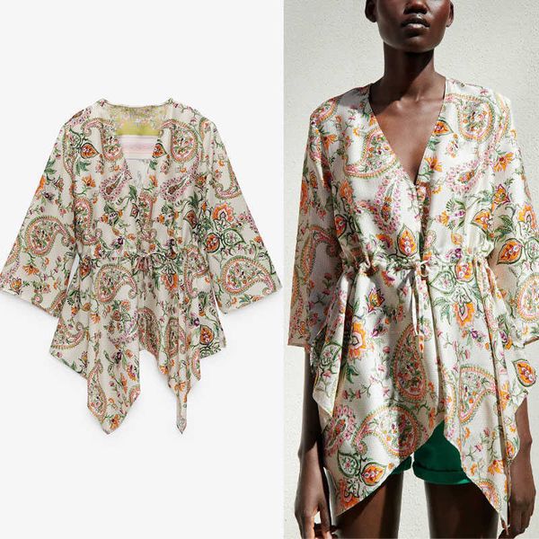 za asymmetric floral print summer blouse women long sleeve v neck vintage belt blouses fashion button up woman beach 210602, White
za asymmetric floral print summer blouse women long sleeve v neck vintage belt blouses fashion button up woman beach 210602, White