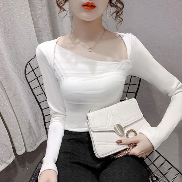 women's t-shirt net lace bottom coat for women in autumn and winter, White