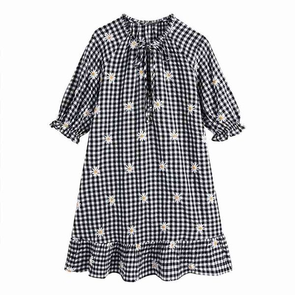 women summer plaid o-neck dress za short sleeve loose bow tie floral female elegant mini dresses clothes vestidos 210513, Black;gray
women summer plaid o-neck dress za short sleeve loose bow tie floral female elegant mini dresses clothes vestidos 210513, Black;gray