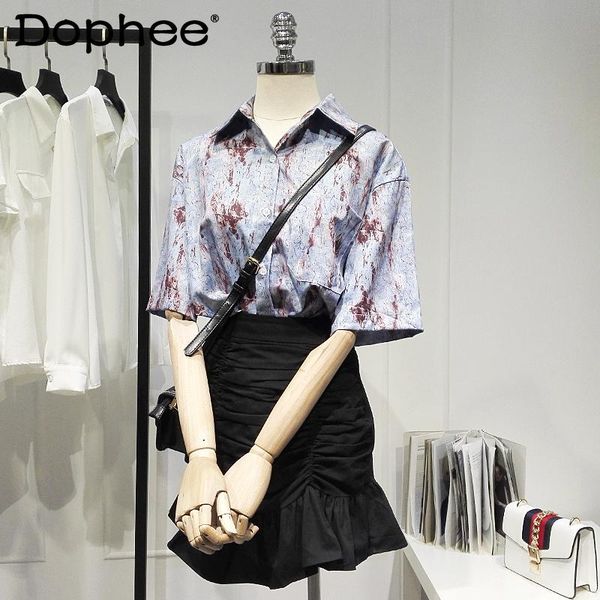 women's blouses & shirts retro fashion all-match shirt 2021 summer blouse short sleeve lazy style printed elegant collar blusas, White
women's blouses & shirts retro fashion all-match shirt 2021 summer blouse short sleeve lazy style printed elegant collar blusas, White