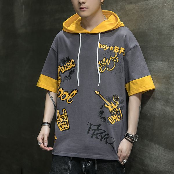 men 2021 new spring summer casual hooded half t shirt men hip hop letter cotton fashion streetwear t shirts men, White;black
men 2021 new spring summer casual hooded half t shirt men hip hop letter cotton fashion streetwear t shirts men, White;black