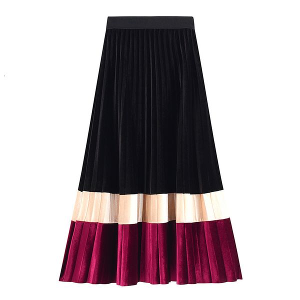skirts autumn winter color block veet pleated striped patchwork pleuche drape metallic a-line maxi long skirts, Black
skirts autumn winter color block veet pleated striped patchwork pleuche drape metallic a-line maxi long skirts, Black