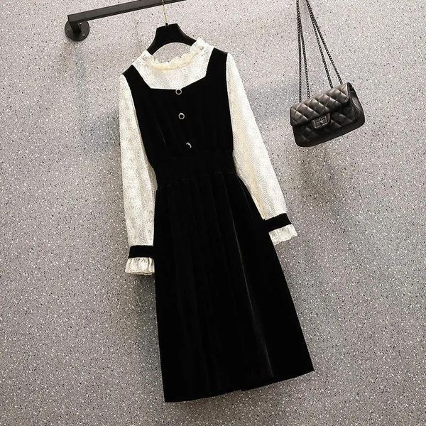 casual dresses retro hepburn little black dress female plus size autumn style velvet stitching lace high waist draped fake two-piece, Black;gray
casual dresses retro hepburn little black dress female plus size autumn style velvet stitching lace high waist draped fake two-piece, Black;gray