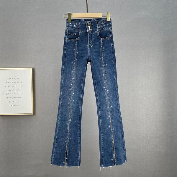 women's jeans trousers 2021 autumn high waist drilling bell-bottom pants washed female flared trouser ladies denim, Blue
women's jeans trousers 2021 autumn high waist drilling bell-bottom pants washed female flared trouser ladies denim, Blue