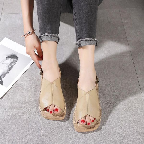 sandals fish mouth women's shoes retro flat thick bottom first layer cowhide rome summer products handmade leather, Black
sandals fish mouth women's shoes retro flat thick bottom first layer cowhide rome summer products handmade leather, Black