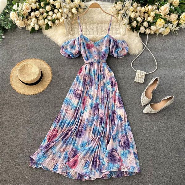 summer runway floral print womens dress spaghetti strap puff sleeve chiffon pleated overalls with belt women beach boho long, Black;gray
summer runway floral print womens dress spaghetti strap puff sleeve chiffon pleated overalls with belt women beach boho long, Black;gray