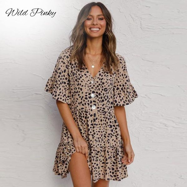 casual dresses wildpinky 2021 summer style women mini leopard dress print ruffles short sleeve v neck party sweet beach vestidos, Black;gray
casual dresses wildpinky 2021 summer style women mini leopard dress print ruffles short sleeve v neck party sweet beach vestidos, Black;gray