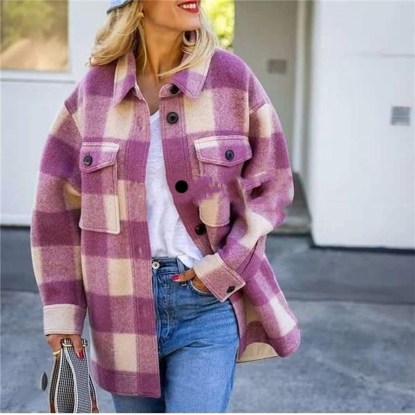 women's wool & blends 2021 autumn and winter fashionable long-sleeved plaid button pocket coat, Black
women's wool & blends 2021 autumn and winter fashionable long-sleeved plaid button pocket coat, Black