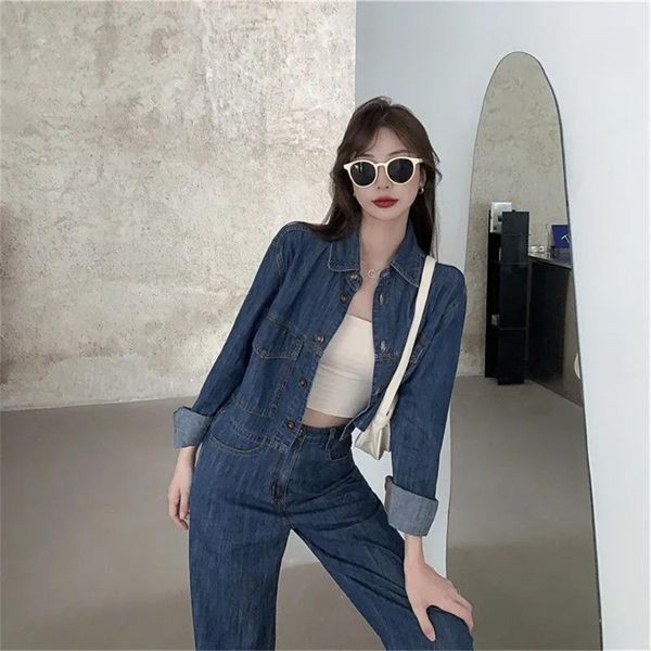 women's two piece pants spring autumn denim 2 piece suit long sleeve women short coat girls long jeans suits students femme vestido hip, White
women's two piece pants spring autumn denim 2 piece suit long sleeve women short coat girls long jeans suits students femme vestido hip, White