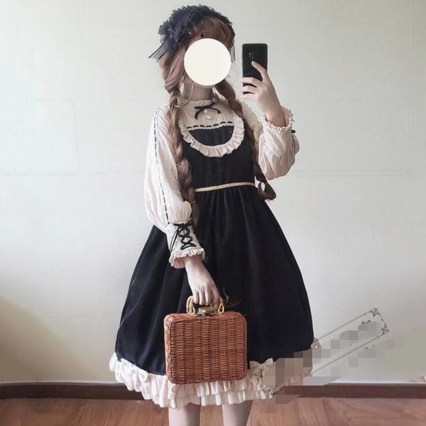 casual dresses retro pastoral style girls ruffles lantern sleeve lolita dress bandage patchwork japanese preppy female sweet, Black;gray
casual dresses retro pastoral style girls ruffles lantern sleeve lolita dress bandage patchwork japanese preppy female sweet, Black;gray