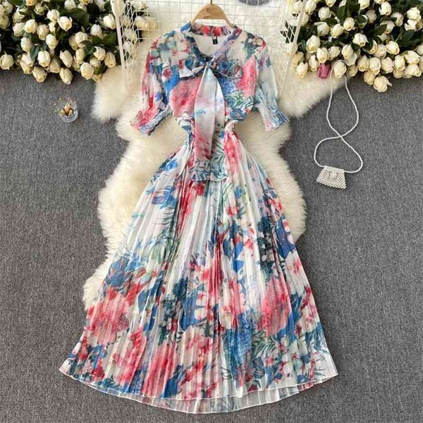 summer fashion french vestidos female elegant printing light chiffon sweet bow neck slim miodi pleated dress gl064 210506, Black;gray
summer fashion french vestidos female elegant printing light chiffon sweet bow neck slim miodi pleated dress gl064 210506, Black;gray