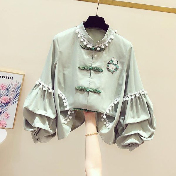 women's blouses & shirts retro buckle lantern sleeve shirt 2021 spring fall clothes tassel ball embroidery casual stand collar blouse b, White
women's blouses & shirts retro buckle lantern sleeve shirt 2021 spring fall clothes tassel ball embroidery casual stand collar blouse b, White