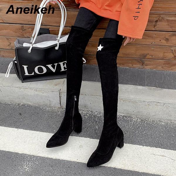 boots aneikeh flock winter sewing thick bottom square heels 2021 women shoes fashion pointed toe over-the-knee wedding zipper, Black
boots aneikeh flock winter sewing thick bottom square heels 2021 women shoes fashion pointed toe over-the-knee wedding zipper, Black