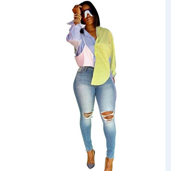 women blouses fashion polyester design one side long the other short lady shirt striped patchwork tide streetwear casual female dbl7350, White
women blouses fashion polyester design one side long the other short lady shirt striped patchwork tide streetwear casual female dbl7350, White