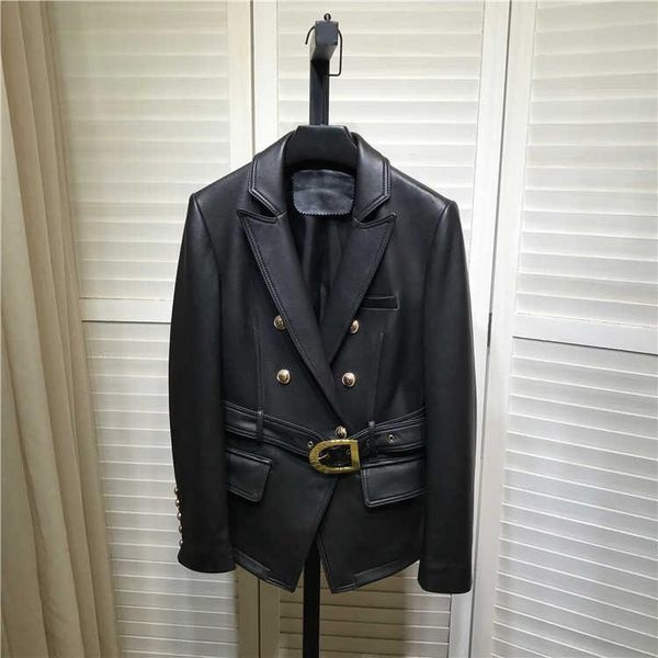 women's leather & faux style europe designer belt blazers jackets genuine coat c391, Black
women's leather & faux style europe designer belt blazers jackets genuine coat c391, Black