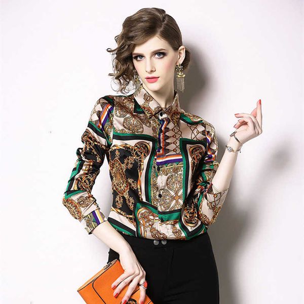 women's t-shirt women summer chain printed long sleeve single-breasted striped shirt office turn-down collar blouse elegant w b1jg, White
women's t-shirt women summer chain printed long sleeve single-breasted striped shirt office turn-down collar blouse elegant w b1jg, White