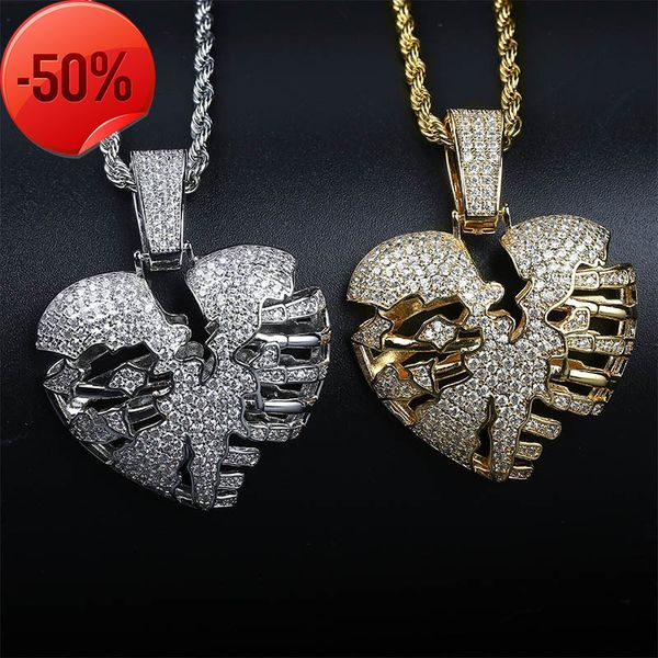 heart rending personality pendant full of zircon hollowed out hiphop necklace, Silver 
heart rending personality pendant full of zircon hollowed out hiphop necklace, Silver