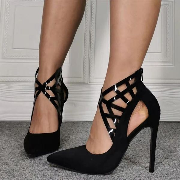 summer hollow out stiletto shoes for women dress suede leather pointy toe office lady pumps back zip big size 47, Black
summer hollow out stiletto shoes for women dress suede leather pointy toe office lady pumps back zip big size 47, Black