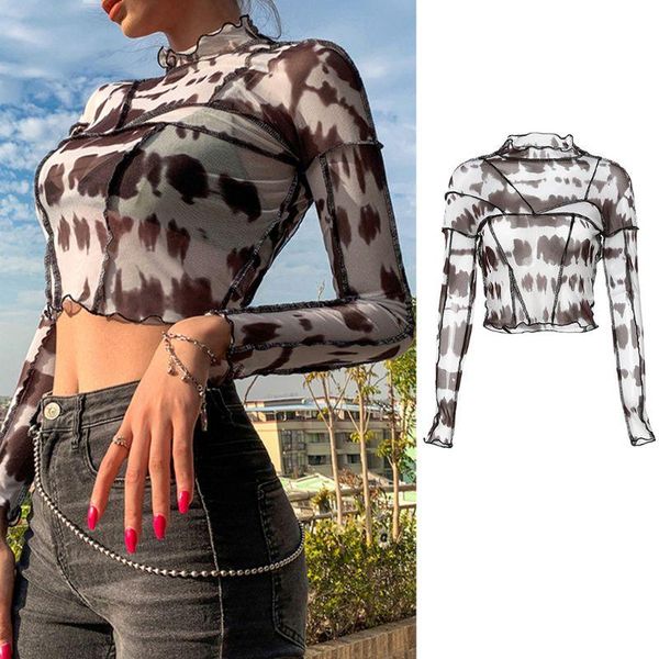 women's t-shirt women long sleeve mesh slim tie-dye striped ruffles backless crop for girls, White
women's t-shirt women long sleeve mesh slim tie-dye striped ruffles backless crop for girls, White
