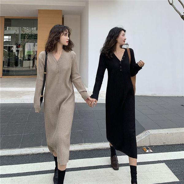 casual dresses women spring long sleeve v neck sweater dress with buttons pullover straight knitted jumper robe 38u1, Black;gray
casual dresses women spring long sleeve v neck sweater dress with buttons pullover straight knitted jumper robe 38u1, Black;gray