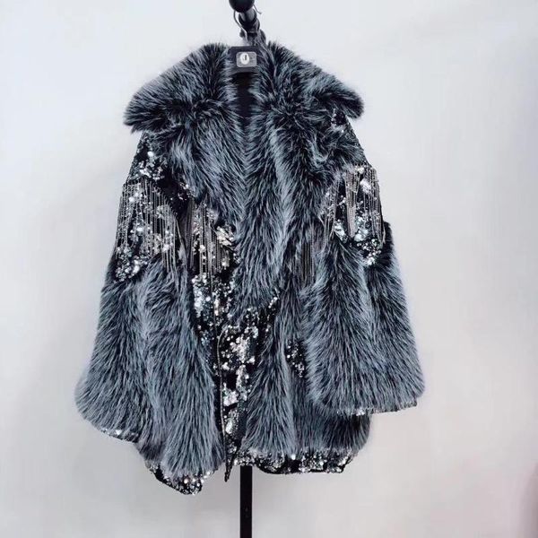 women's fur & faux 2021 korean style tassel coat long sleeve casual grey lamb wool female streetwear oversized jacket, Black
women's fur & faux 2021 korean style tassel coat long sleeve casual grey lamb wool female streetwear oversized jacket, Black