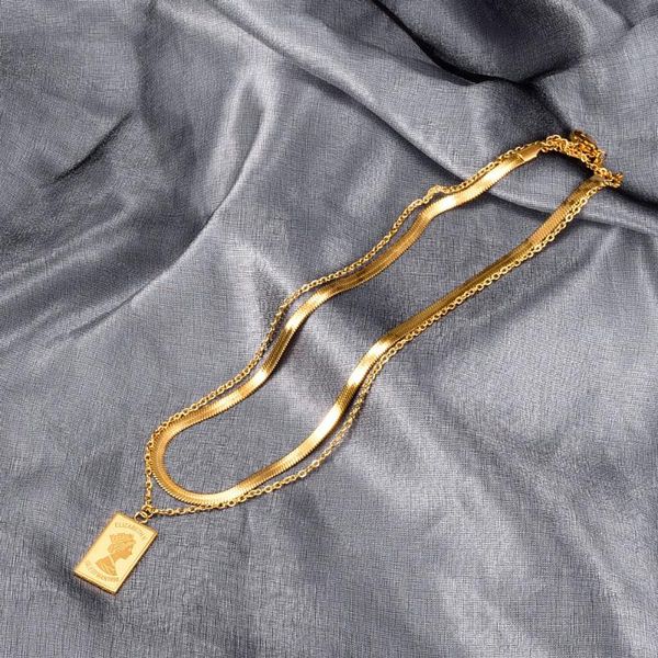 double layered stainless steel necklace for women snake chain queen pendant choker jewelry necklaces, Silver
double layered stainless steel necklace for women snake chain queen pendant choker jewelry necklaces, Silver