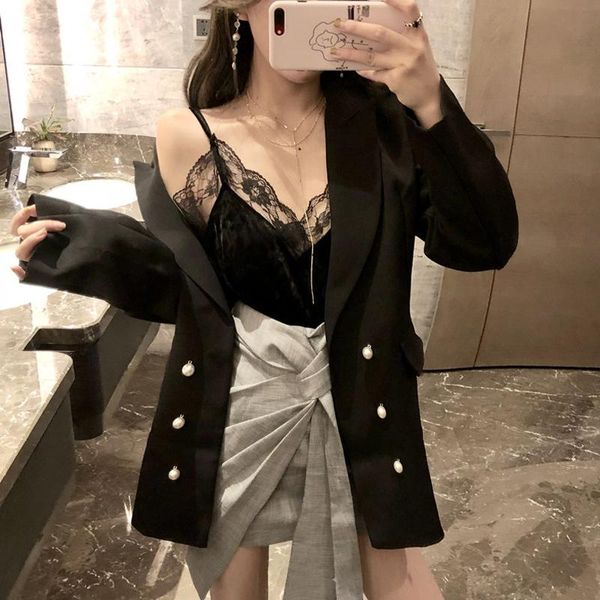 women's suits & blazers casual pearl buttons black women blazer notched collar elegant autumn jacket office ladies outwear 2021 high qu, White;black
women's suits & blazers casual pearl buttons black women blazer notched collar elegant autumn jacket office ladies outwear 2021 high qu, White;black
