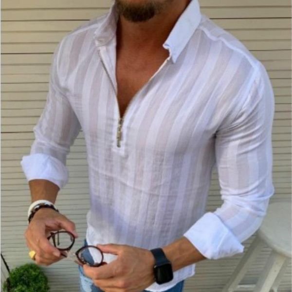men's casual shirts men clothing 2021 european american long-sleeved lapel striped zipper shirt plus size camisas para hombre, White;black
men's casual shirts men clothing 2021 european american long-sleeved lapel striped zipper shirt plus size camisas para hombre, White;black