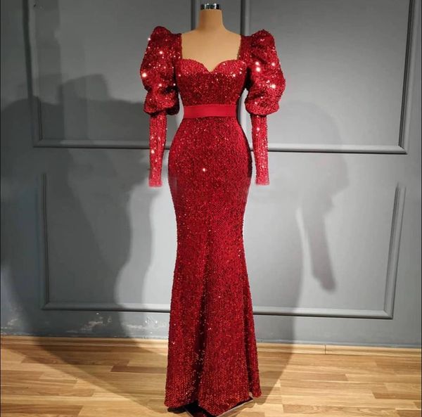red long evening dresses gorgeous puffy long sleeves mermaid prom dresses dubai women arabic style burgundy sequined formal gowns, Black;red
red long evening dresses gorgeous puffy long sleeves mermaid prom dresses dubai women arabic style burgundy sequined formal gowns, Black;red