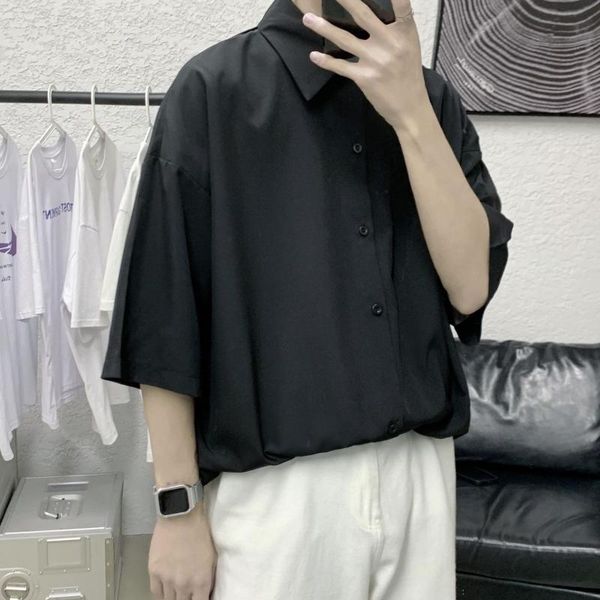 men's casual shirts shirt men summer solid color seven minutes sleeve loose ice silk handsome literature and art leisure trend the pric, White;black
men's casual shirts shirt men summer solid color seven minutes sleeve loose ice silk handsome literature and art leisure trend the pric, White;black