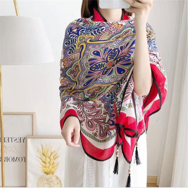 scarves cotton and linen scarf ladies fringed spring summer wild thin section sunscreen large size shawl dual-use ethnic headscarf, Blue;gray 
scarves cotton and linen scarf ladies fringed spring summer wild thin section sunscreen large size shawl dual-use ethnic headscarf, Blue;gray