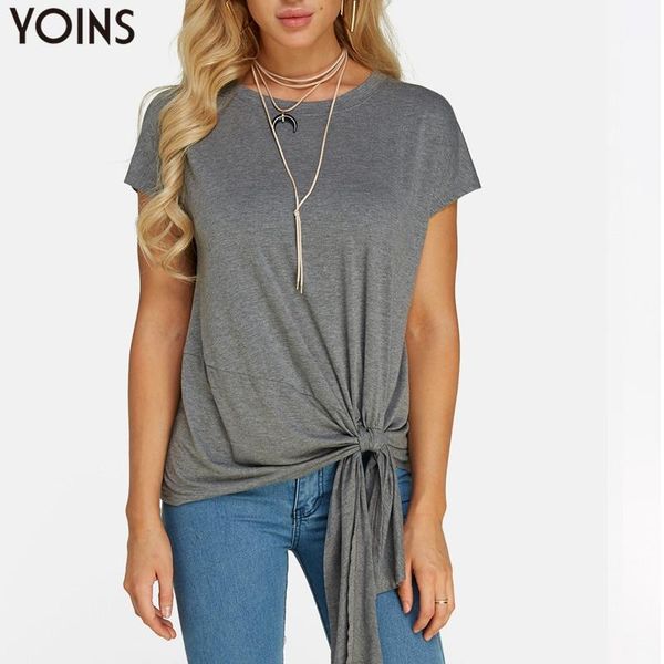 women's blouses & shirts yoins 2021 summer solid blouse women casual loose round neck short sleeve tied up gray pullover knot female, White
women's blouses & shirts yoins 2021 summer solid blouse women casual loose round neck short sleeve tied up gray pullover knot female, White
